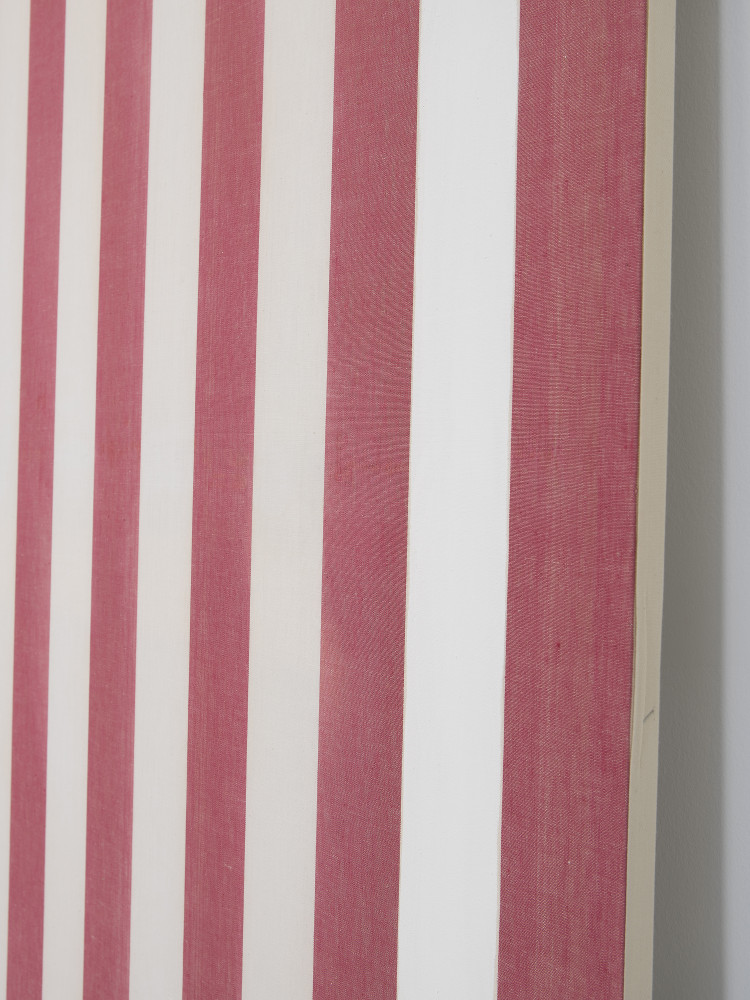 Daniel Buren, ‘Peinture acrylique blanche sur tissu rayé blanc et rouge (detail)’, 1969, acrylic on awning fabric