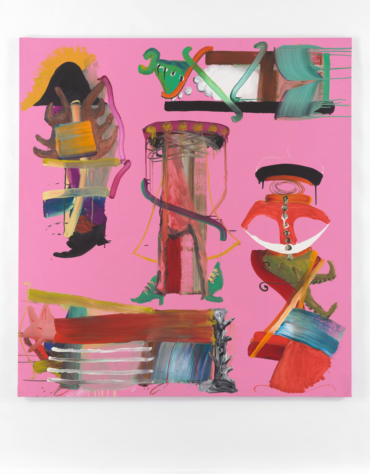 Fiona Rae, ‘Untitled (five on pink)’, 1989, Öl und Bleistift auf Leinwand